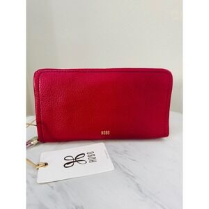 HOBO‎ Cass Large Wallet In Pebbled Zip Leather, Burgundy Wine Red,NWT
